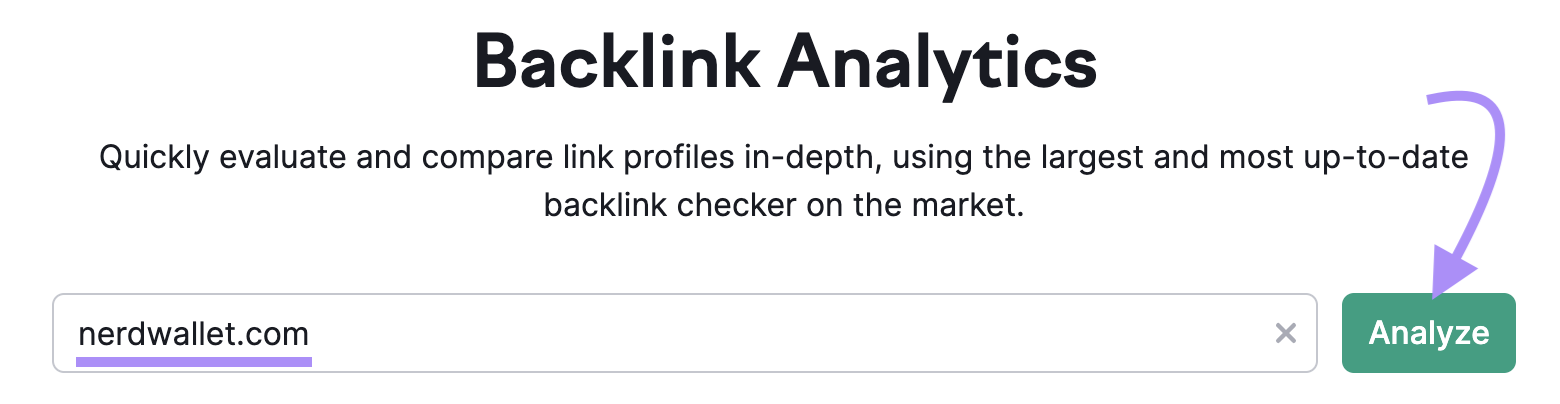 "nerdwallet.com" entered into the Backlinks tool search bar