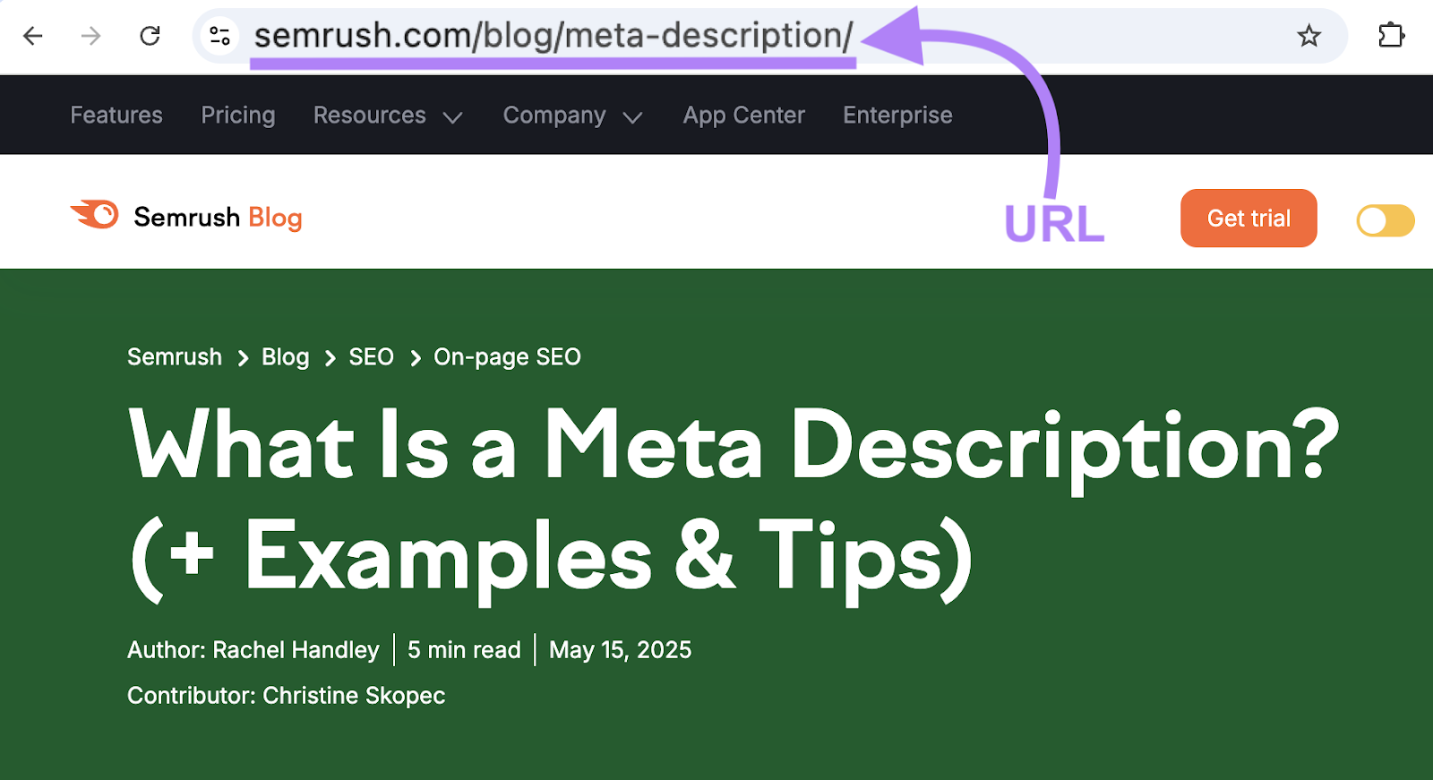 The URL in this example is www.sr03.amztoolservice.com/blog/meta-description.