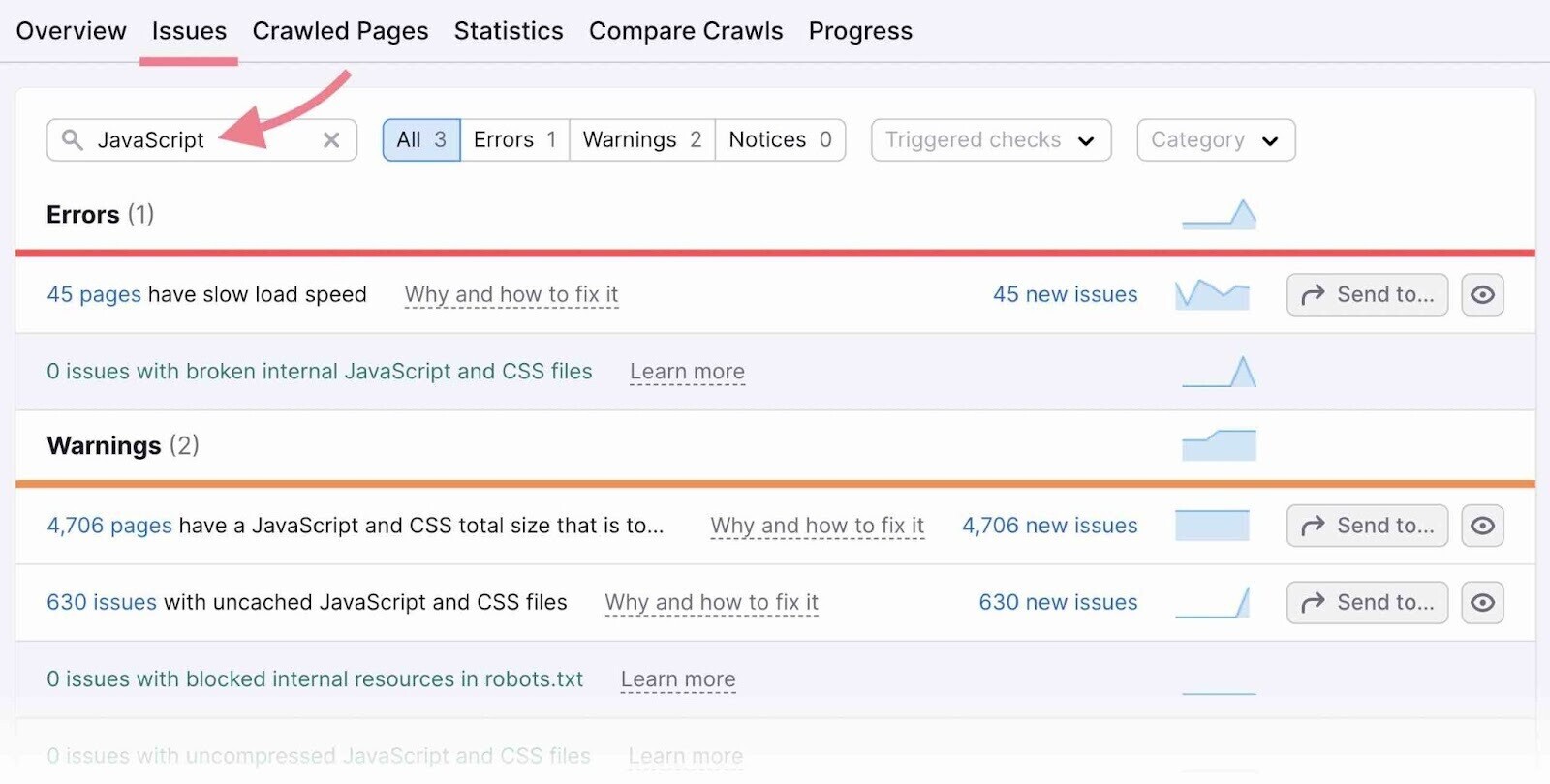 Issues tab overview